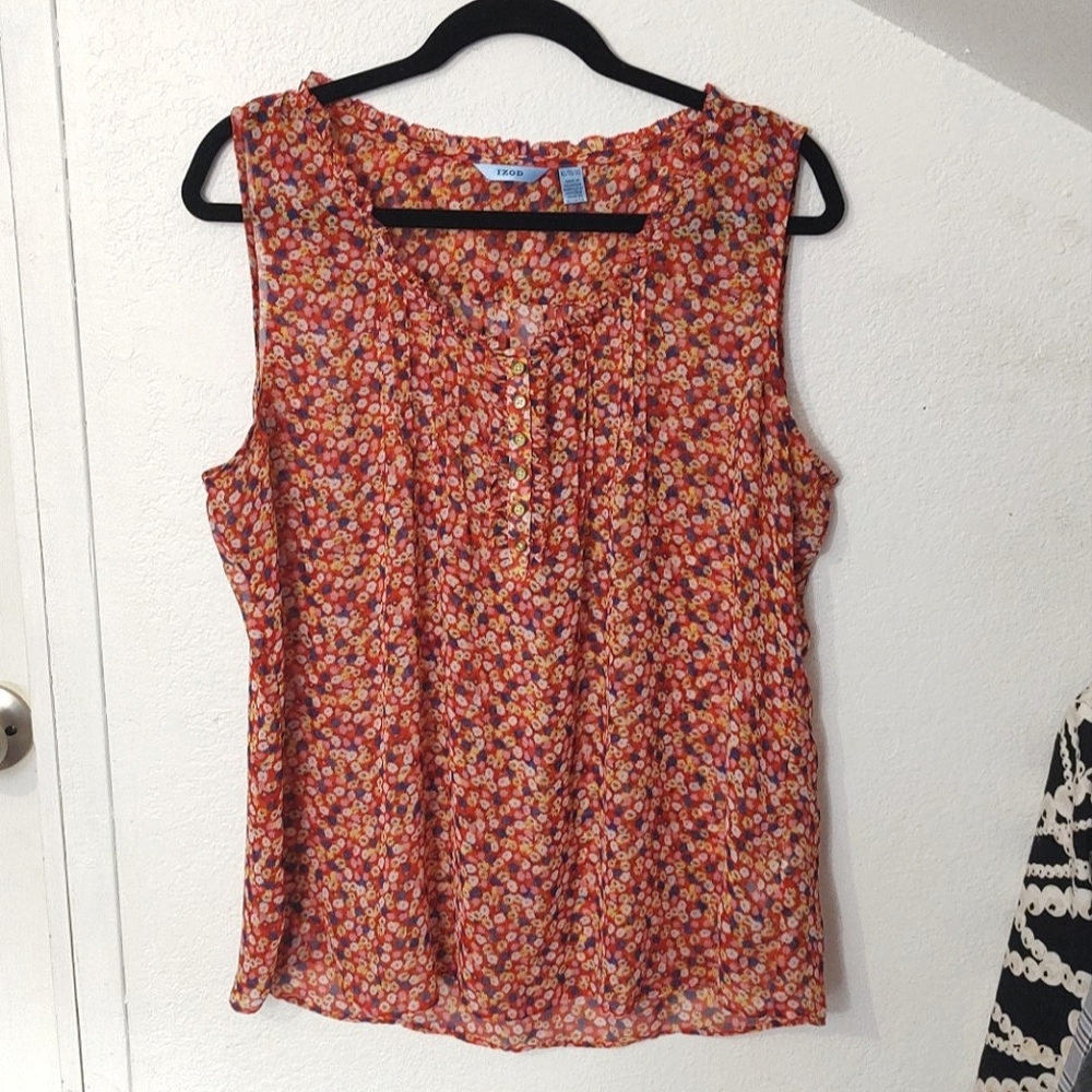Izod Sheer Floral Sleeveless Top Size XL